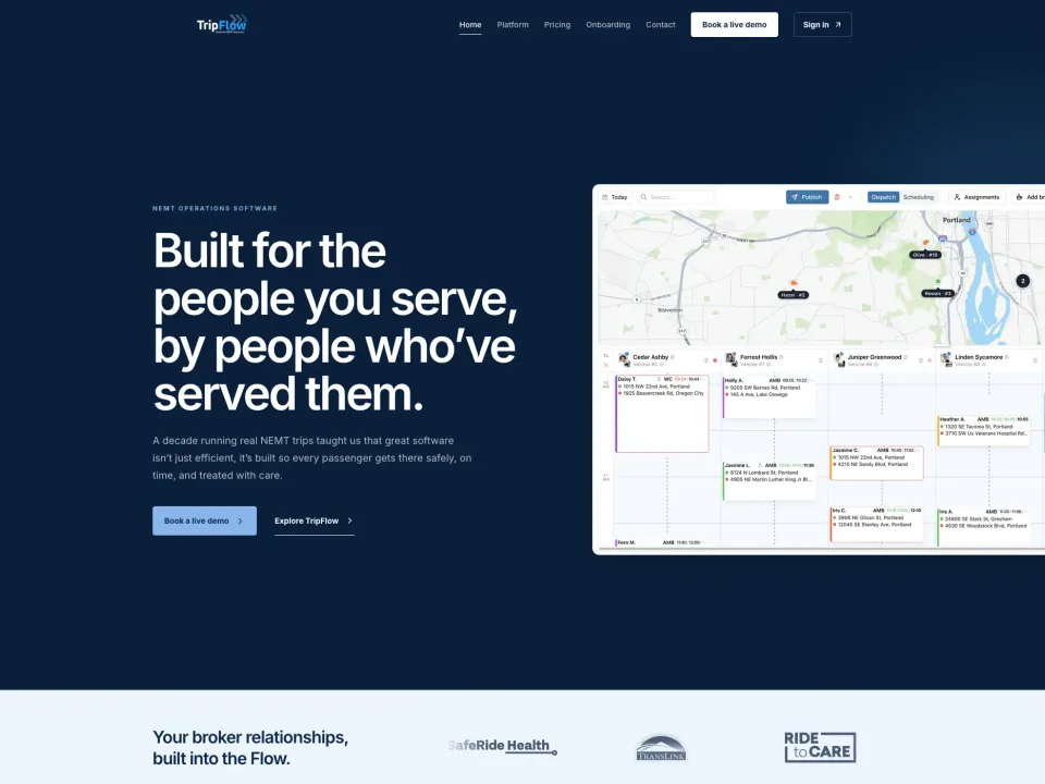 A Problem-Led Launch Site for an NEMT Platform website screenshot