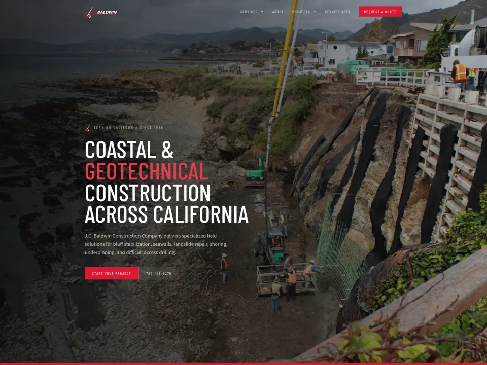 Screenshot of Relaunching a 50-Year California Coastal Contractor Online website - Website Development project by Visser Analytics