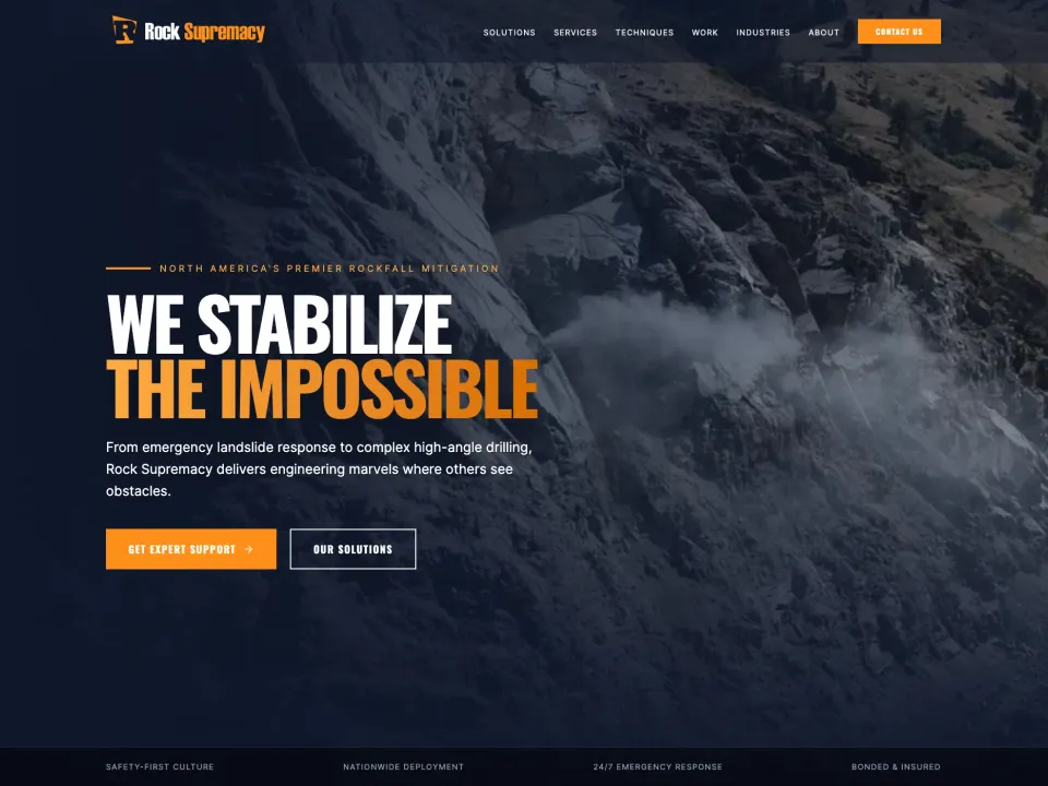 Screenshot of Out-Ranking the Competition in Rockfall Mitigation website - Website Development project by Visser Analytics