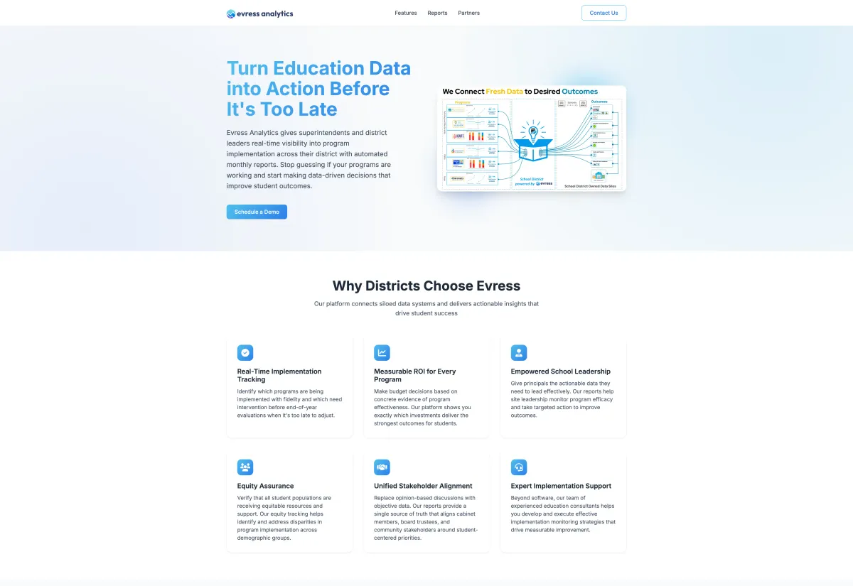 A Bridge Website for an EdTech Startup Mid-Rebrand website built by Visser Analytics, shown in a browser frame