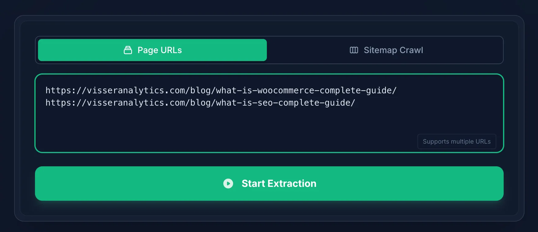 ScrapeConvert URL crawler interface
