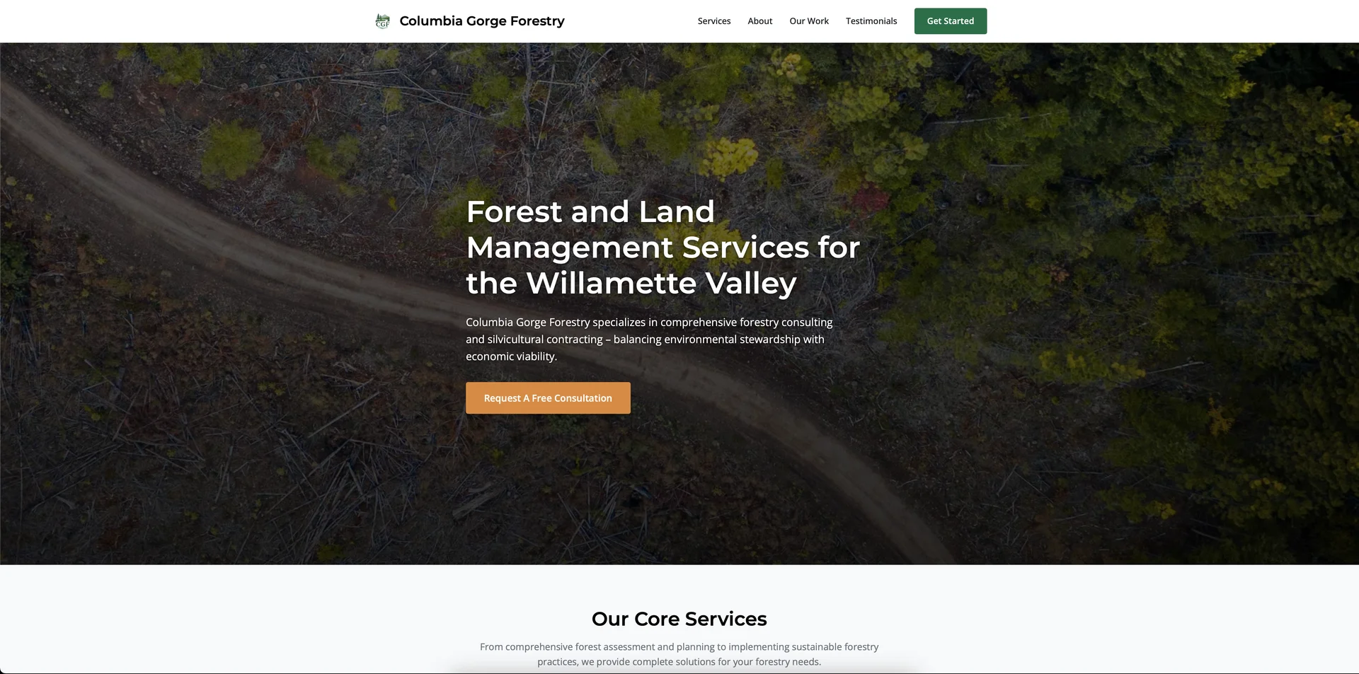 Screenshot of Columbia Gorge Forestry Website website - Website Development & SEO project by Visser Analytics