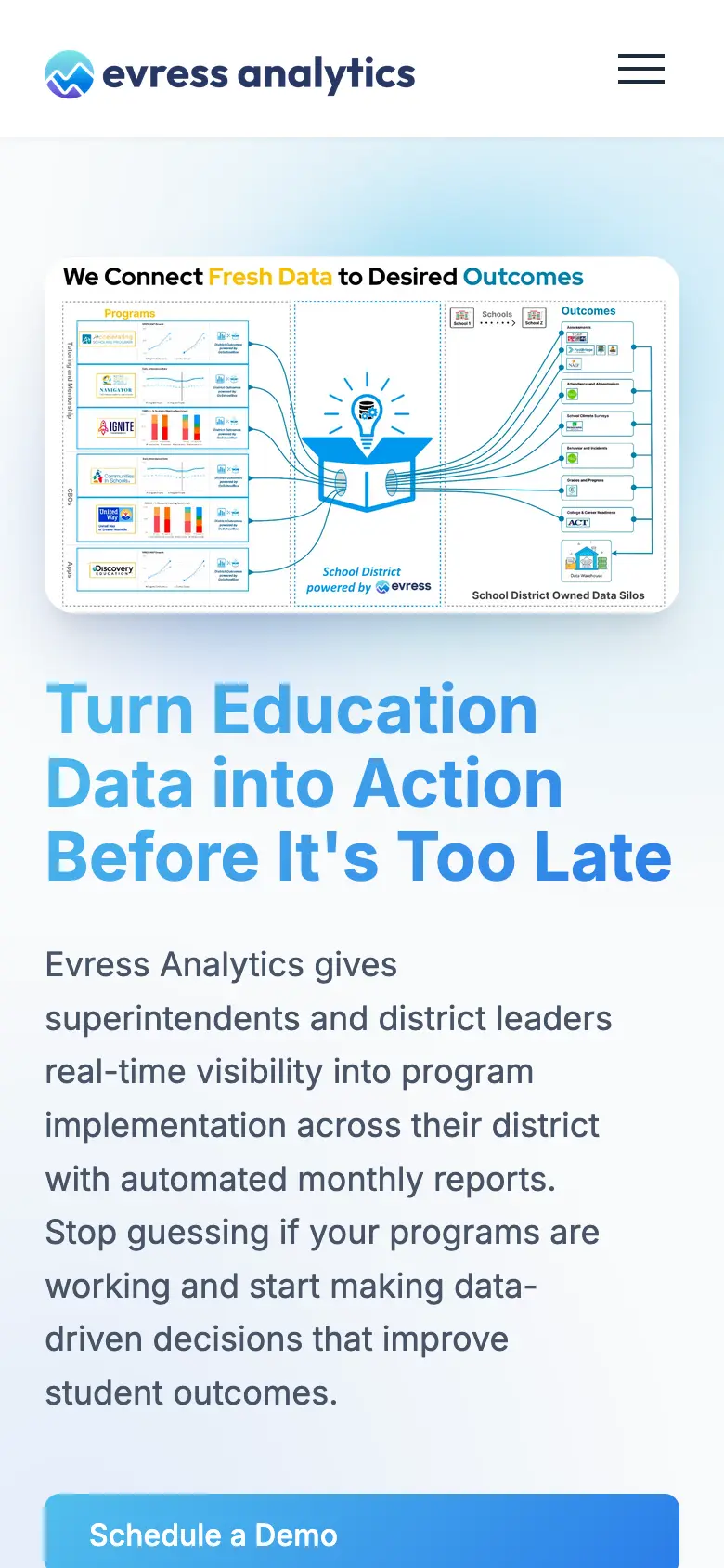 A Bridge Website for an EdTech Startup Mid-Rebrand mobile view