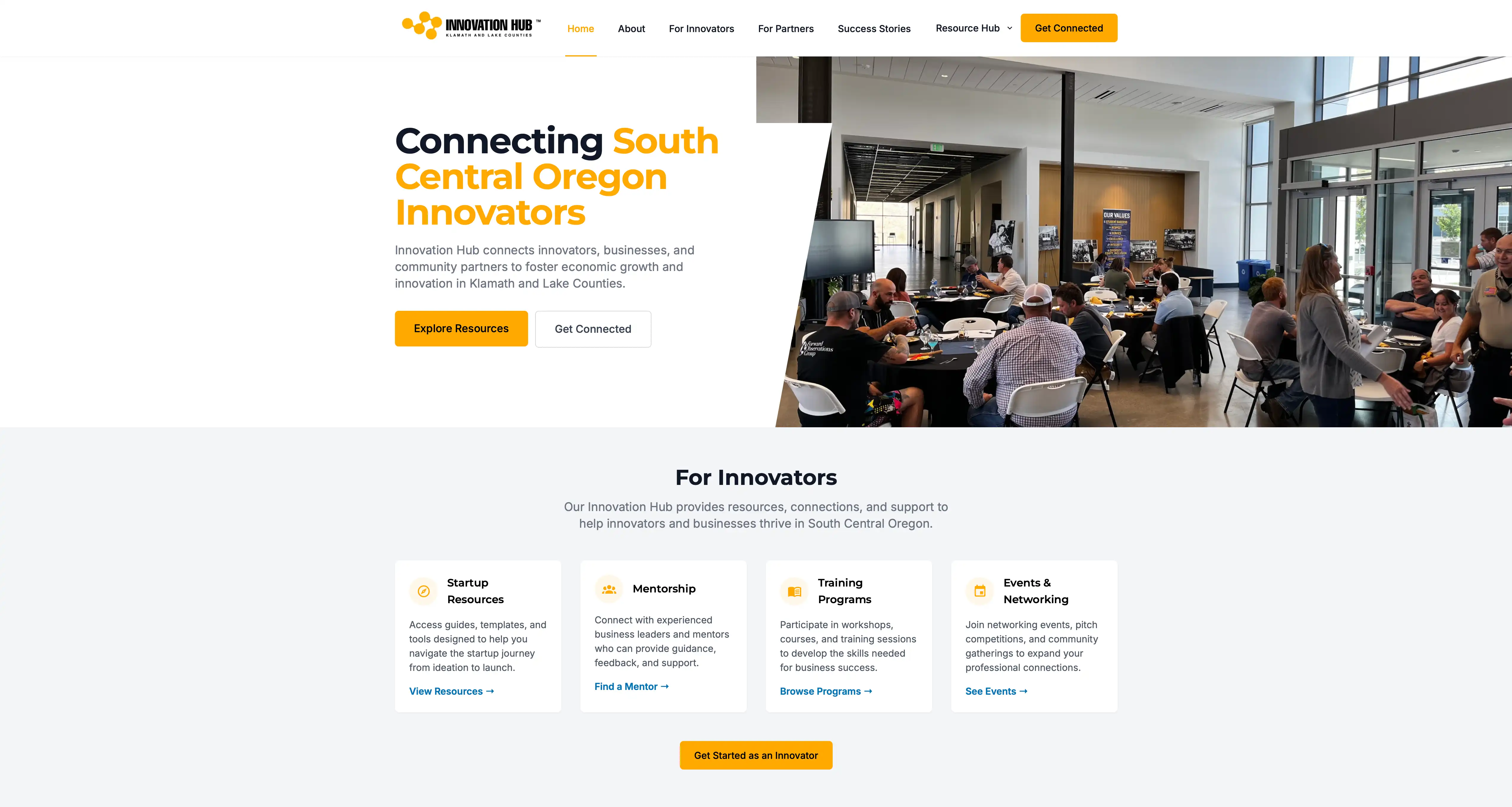 Screenshot of Innovation Hub Website website - Startup Platform Website project by Visser Analytics