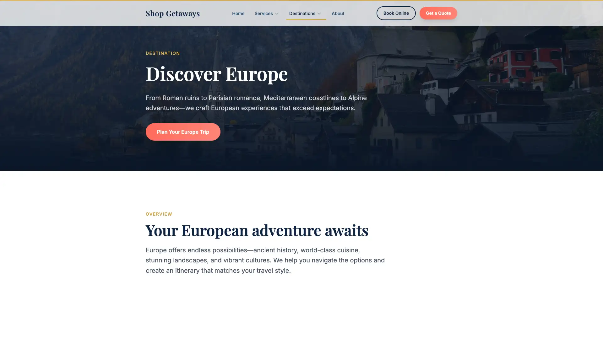 Shop Getaways: Europe Destination Page