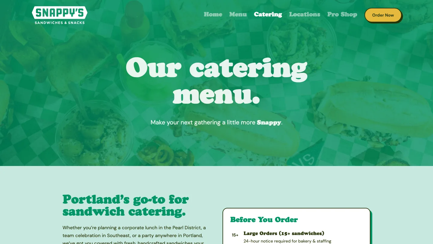 Snappy's Sandwiches & Snacks: Catering Page