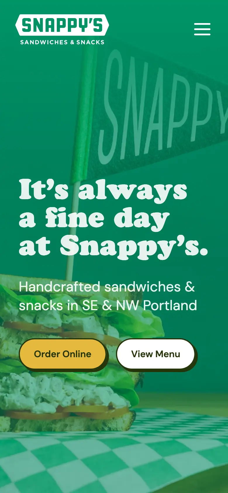 A Sandwich Shop Site Built Around Catering shown on an iPhone, demonstrating responsive mobile design