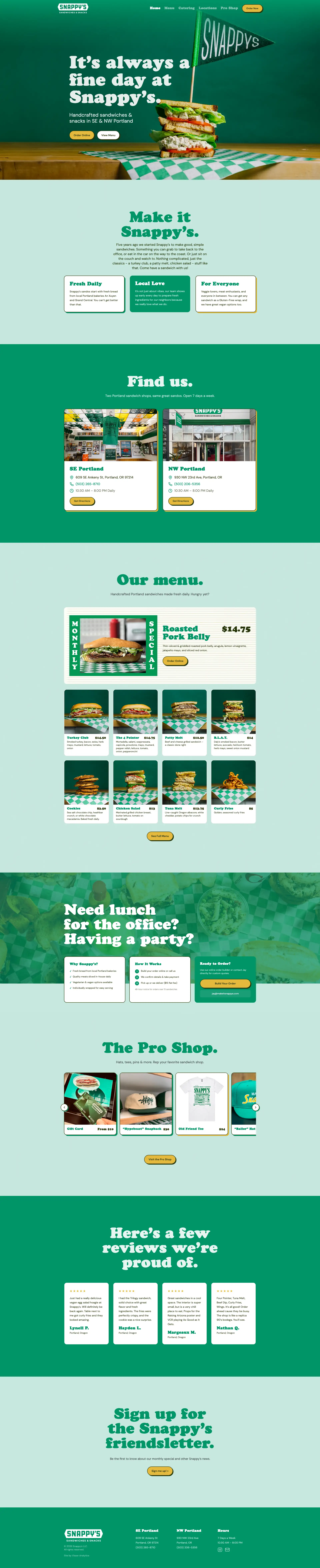 A Sandwich Shop Site Built Around Catering website built by Visser Analytics, shown in a browser frame