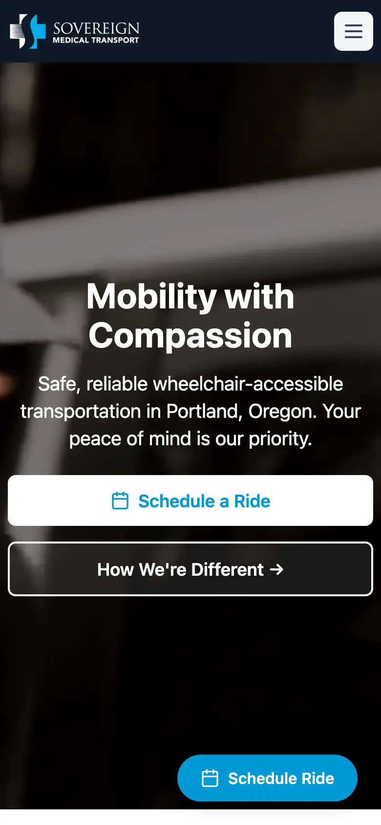 Sovereign Medical homepage on mobile
