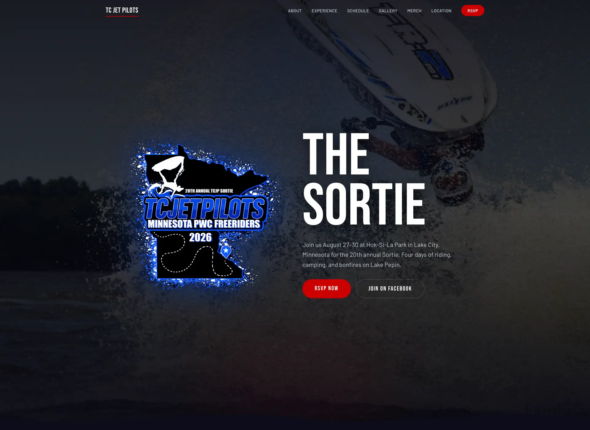 Screenshot of Pulling a 20-Year Jet Ski Gathering Out of Facebook website - Event Marketing Website project by Visser Analytics