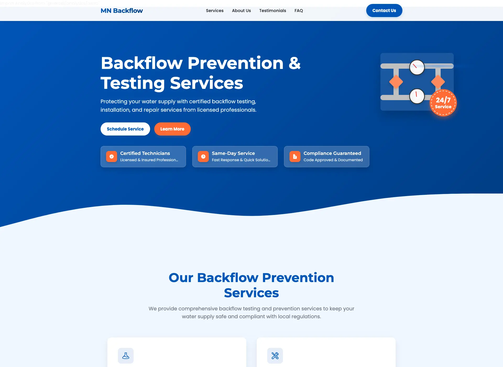 MN Backflow Professional Services Website