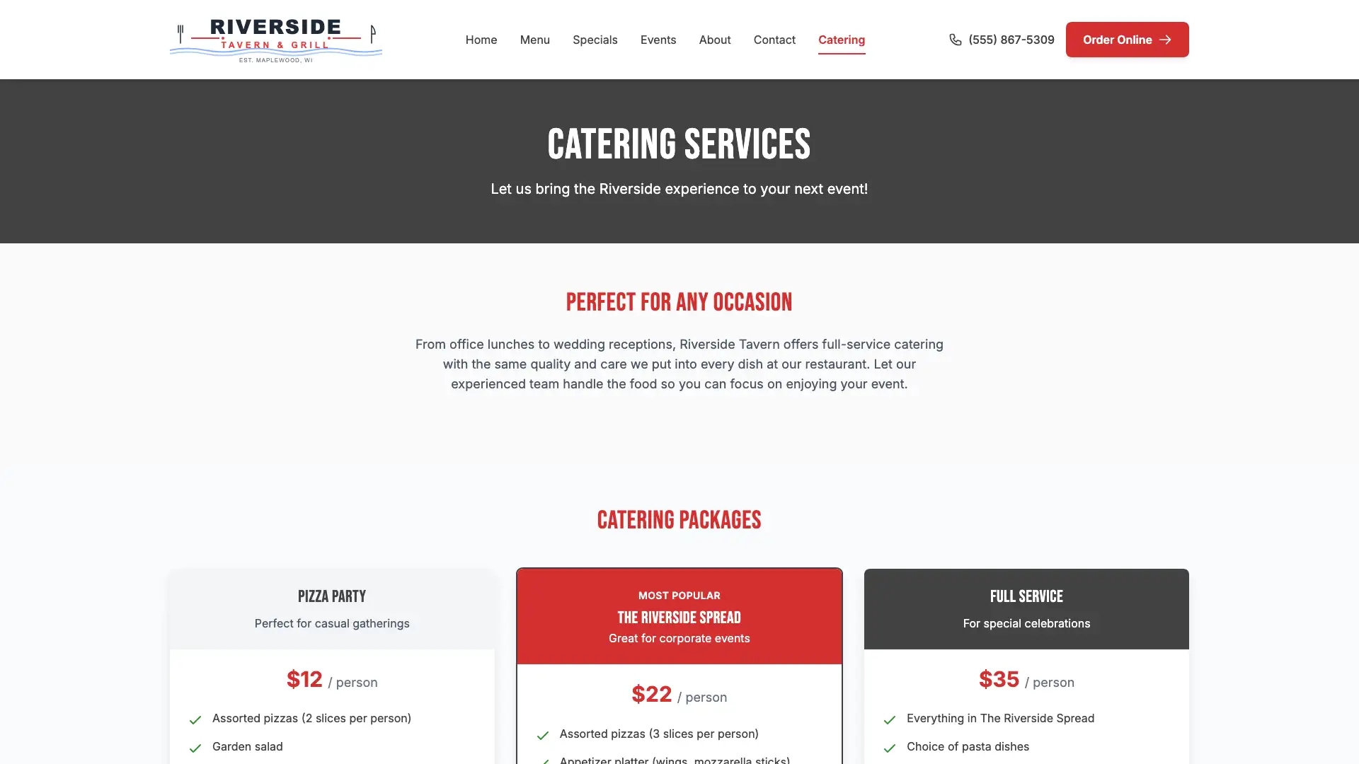 Catering Page Page Thumbnail - Website Design by Visser Analytics